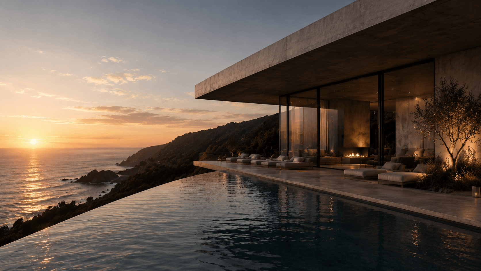 Atlas One — cliffside residence at golden hour